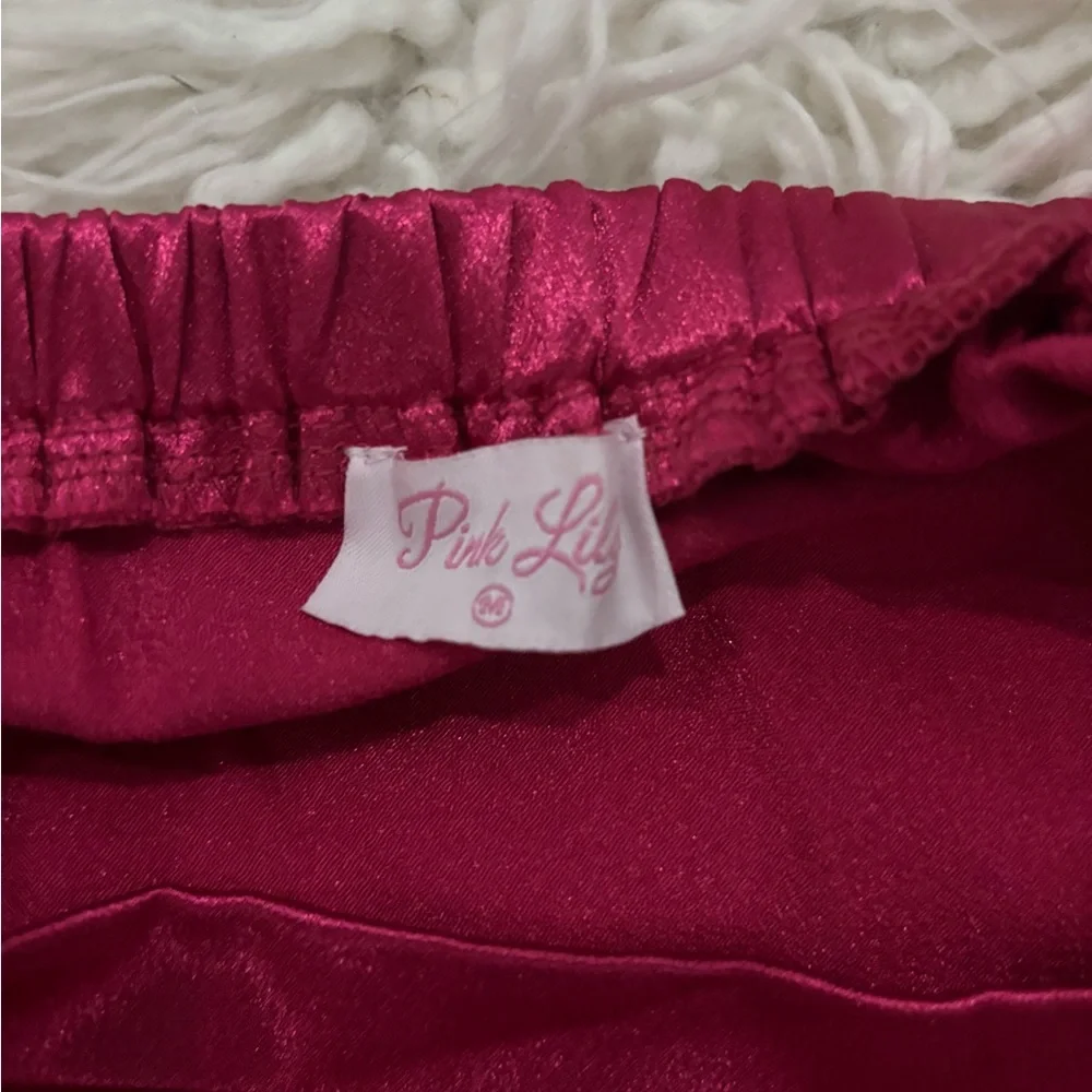 Pink Lily Vibrant Pink Satin Midi Skirt - Picture 3 of 3